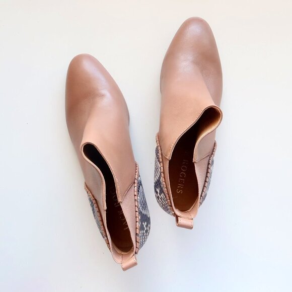 NEW Jack Rogers Tan Poppy High Heel Booties / Ankle Boots With Snakeskin Accent - Picture 12 of 15